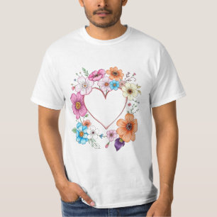 Camiseta Flor Cardíaco Romântico Flores Desenhadas À Mão