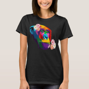Camiseta Flor chimpanzé colorida macaco Chimpanzé