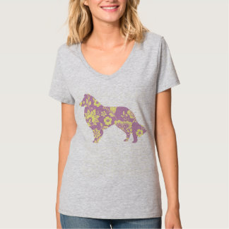 Camiseta Flor Collie Rosa na cinza