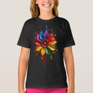 Camiseta Flor Color Splash   Arte Floral Vibrante 