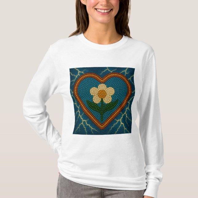 Camiseta Flor com Miçangas e trovão (Frente)