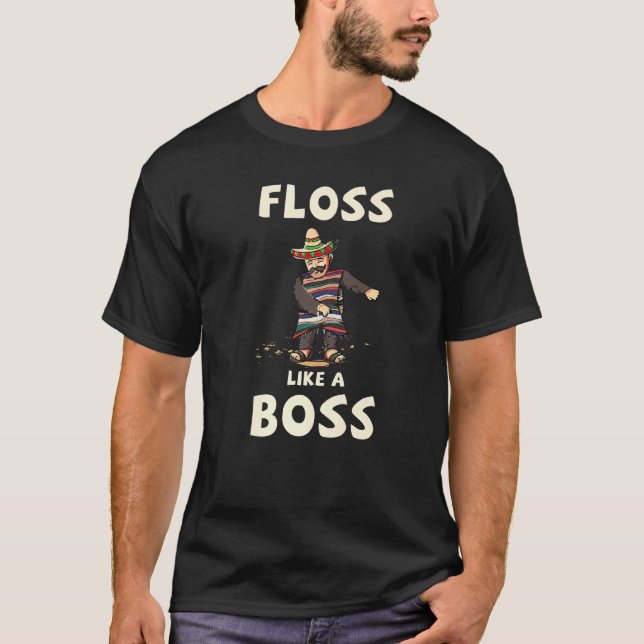 Camiseta Flor Como Um Chefe Mexicano Poncho Engraçado Cinco (Frente)