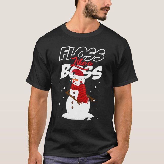 Camiseta Flor como um chefe Snowman a Fogar o Natal (Frente)