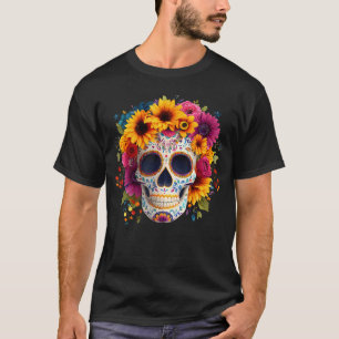 Camiseta Flor Crânio de Açúcar Floral Mexicano Dia De Los M