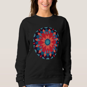 Camiseta Flor da Paz Mandala Padrão Floral Azul Vermelho