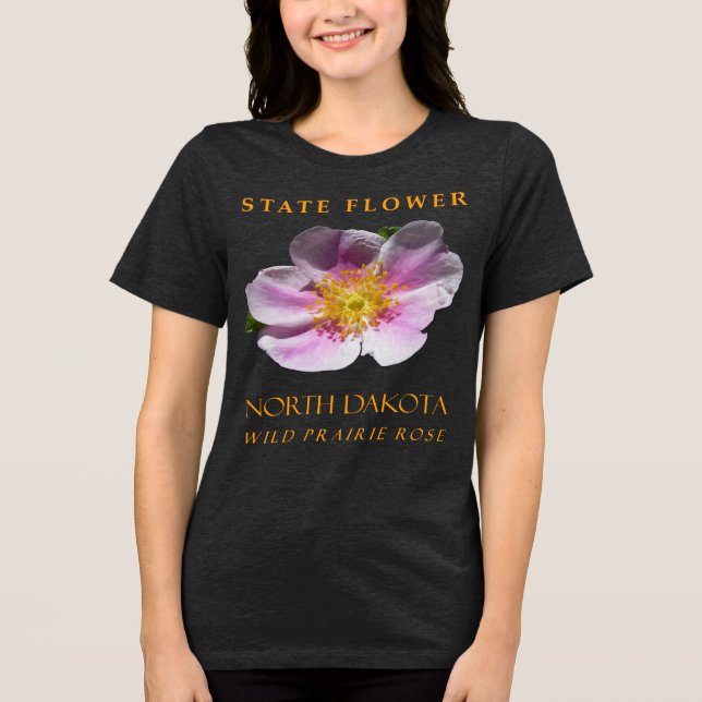 Camiseta Flor da Terra do Dakota do Norte Rosa Selvagem da  (Frente)