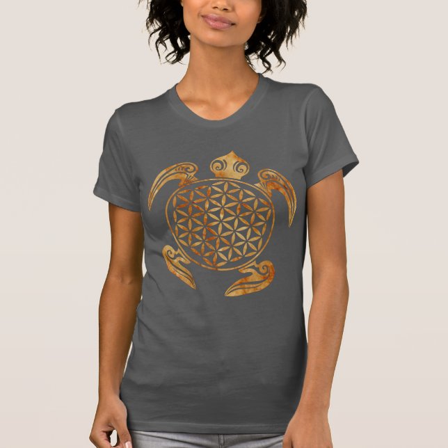 Camiseta Flor da Vida / Blume des Lebens - pedra-tartaruga (Frente)