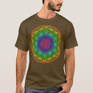 Camiseta Flor da vida Cores do arco-íris Sagradas Geometria