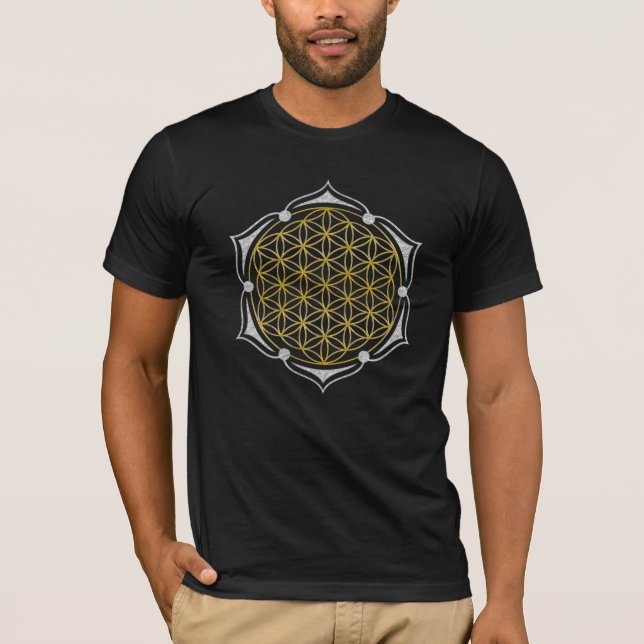 Camiseta Flor da vida - prata do ouro de Lotus (Frente)
