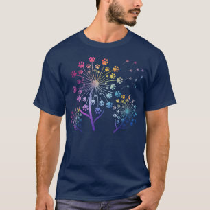 Camiseta Flor Dandelion Paw colorido para o amante do cão d
