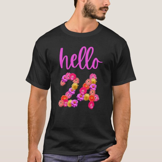 Camiseta Flor de Aniversário de 24 Anos Alô 24 É Meu 24 B (Frente)