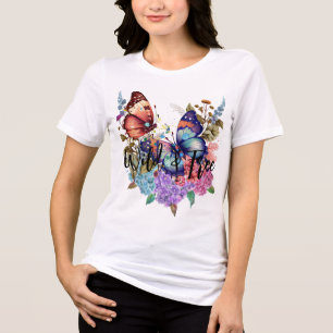 Camiseta Flor de Aquarela de Borboleta Selvagem e Livre