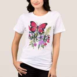 Camiseta Flor de Aquarela de Borboleta Selvagem e Livre