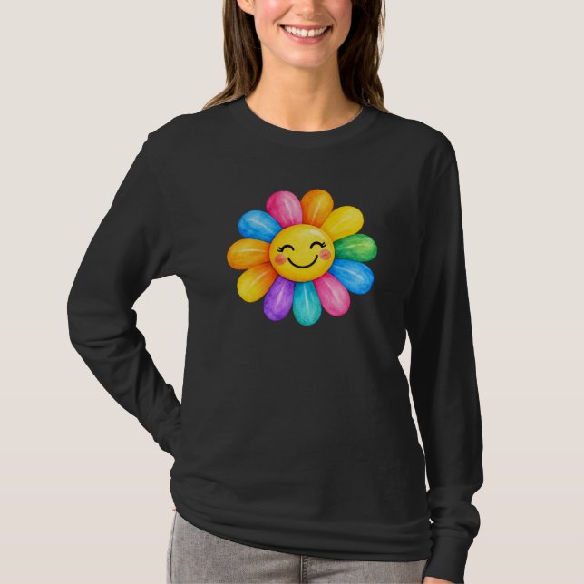 Camiseta Flor de Arco-Íris Alegre Colorida (Frente)