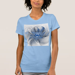 Camiseta Flor de Arte Fracionada com Cinza Azul abstrato