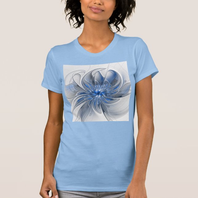 Camiseta Flor de Arte Fracionada com Cinza Azul abstrato (Frente)
