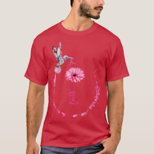 Camiseta Flor de aves Fita Rosa Fé-Rosa Cancer da Mama Awar