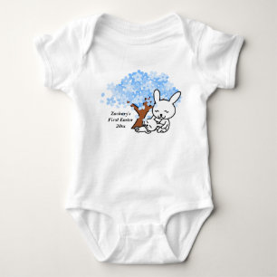 Camiseta Flor de Cereja Azul da Primeira Páscoa do Bebê