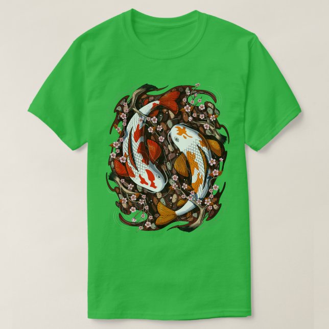 Camiseta Flor de Cereja de Peixe Koi Japonês (Frente do Design)