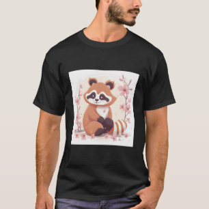 Camiseta Flor De Cereja E Estilo Vermelho De Panda Doce