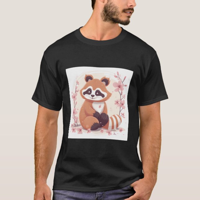 Camiseta Flor De Cereja E Estilo Vermelho De Panda Doce (Frente)