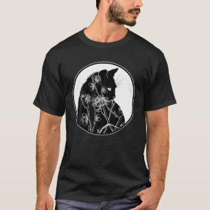 Camiseta Flor De Cereja E Padrão De Floral De Gato Preto