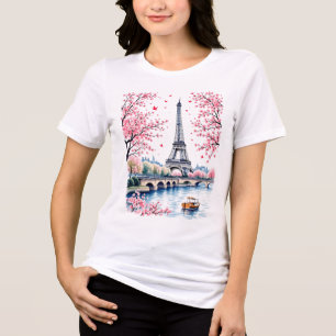 Camiseta Flor de Cereja em Torre Eiffel de Souvenir Parisie