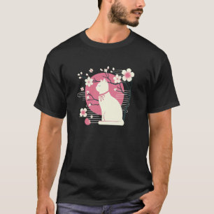 Camiseta Flor de Cerejeira da Primavera, Sakura com Gato Fo