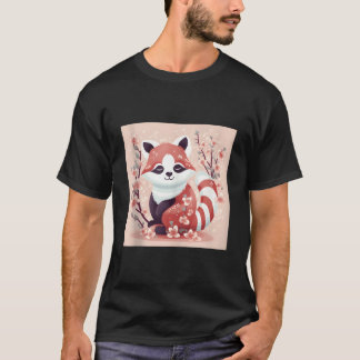 Camiseta Flor de Cerejeira e Panda Vermelho Trabalhos de Im