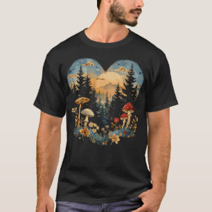 Camiseta Flor de Cogumelo Cottagecore em Forma de Coração