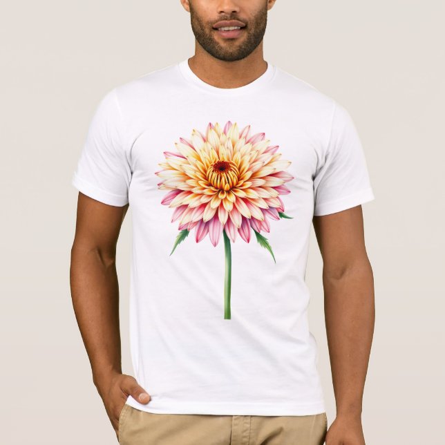 Camiseta flor de crisântemo rosa e amarelo (Frente)