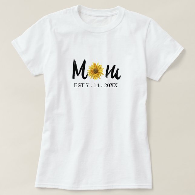 Camiseta Flor de Data de Nascimento de Nova Mãe Moderna (Frente do Design)