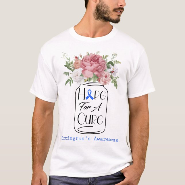 Camiseta Flor de Esperança para uma Cura da Doença de Hunti (Frente)