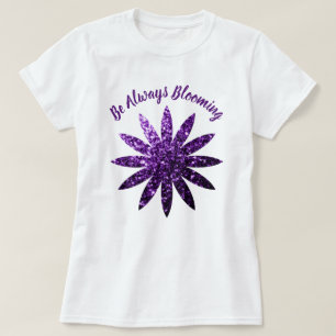 Camiseta Flor de faíscas Roxo Escuro Sempre Florindo citaçã