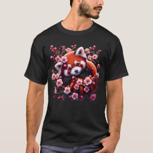 Camiseta Flor de Flor do Flor do Flor do Panda Vermelho do