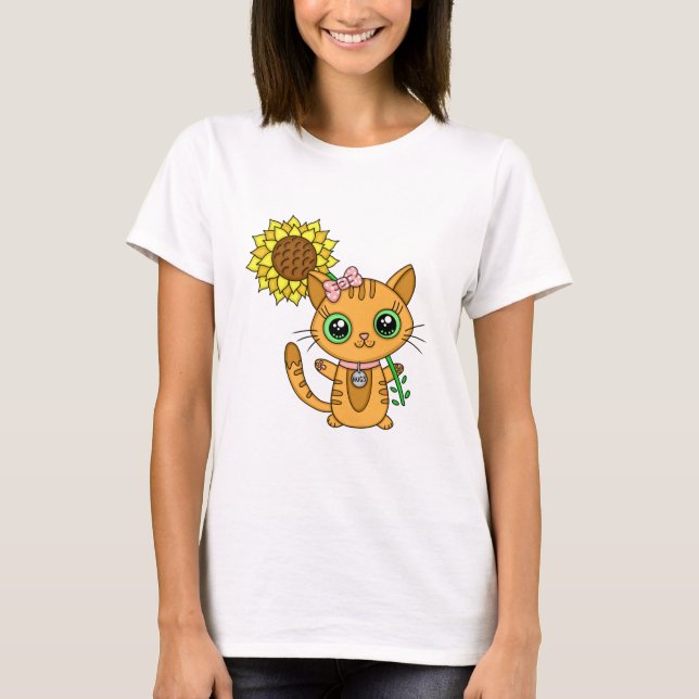 Camiseta Flor de Gato Kawaii Cuja Gata Está (Frente)