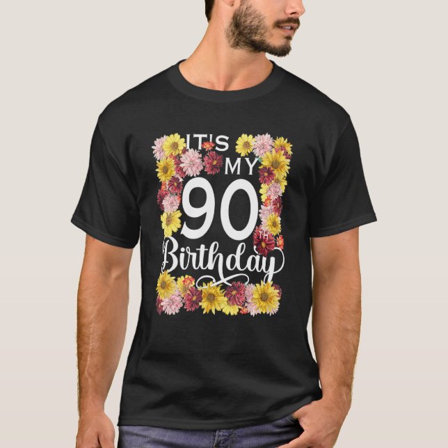 Camiseta Flor De Girassol É Meu Aniversário De 90 90 Anos (Frente)