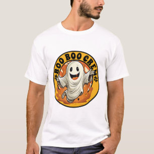 Camiseta Flor de Groovy Boo Tripulação Halloween Laranja Fa