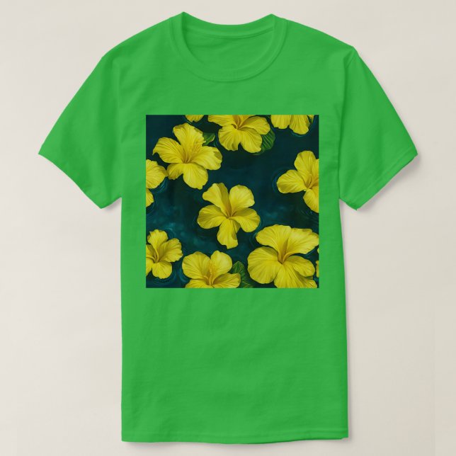Camiseta Flor de Hibisco Amarelo Flutuante em Camisa-d'Água (Frente do Design)