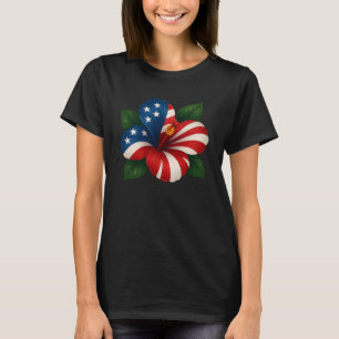 Camiseta Flor de Hibisco Bandeira EUA 4 de Julho Floral Men