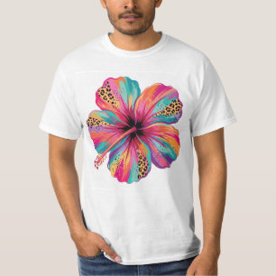 Camiseta Flor de Hibisco Colorida Tropical PNG