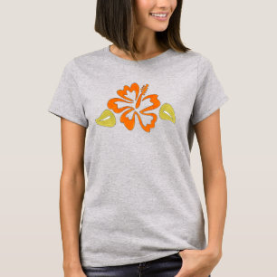 Camiseta Flor de Hibisco Tropical Laranja do Havaí