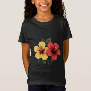Camiseta flor de hibisco vermelha e amarela flores de hibis