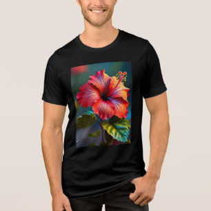 Camiseta Flor de Hibisco Vermelho Vibrante com Folhas-45328