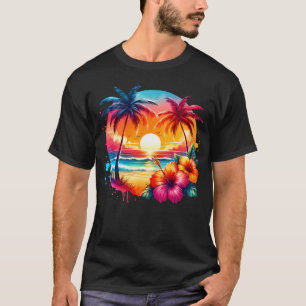 Camiseta Flor de Hibisco Vintage Praia Verão Aloha