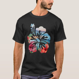 Camiseta Flor de Hibisco Vintage Praia Verão Aloha Havaiano