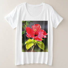 Camiseta Flor de Hibiscus Tropical Vermelha e Bonita