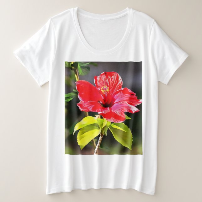Camiseta Flor de Hibiscus Tropical Vermelha e Bonita (Frente do Design)