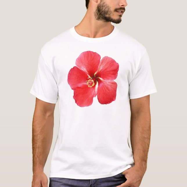 Camiseta Flor de Hibiscus Vermelho Havaiano (Frente)