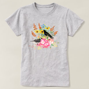 Camiseta Flor de Hortênsia para Amantes de Pássaro